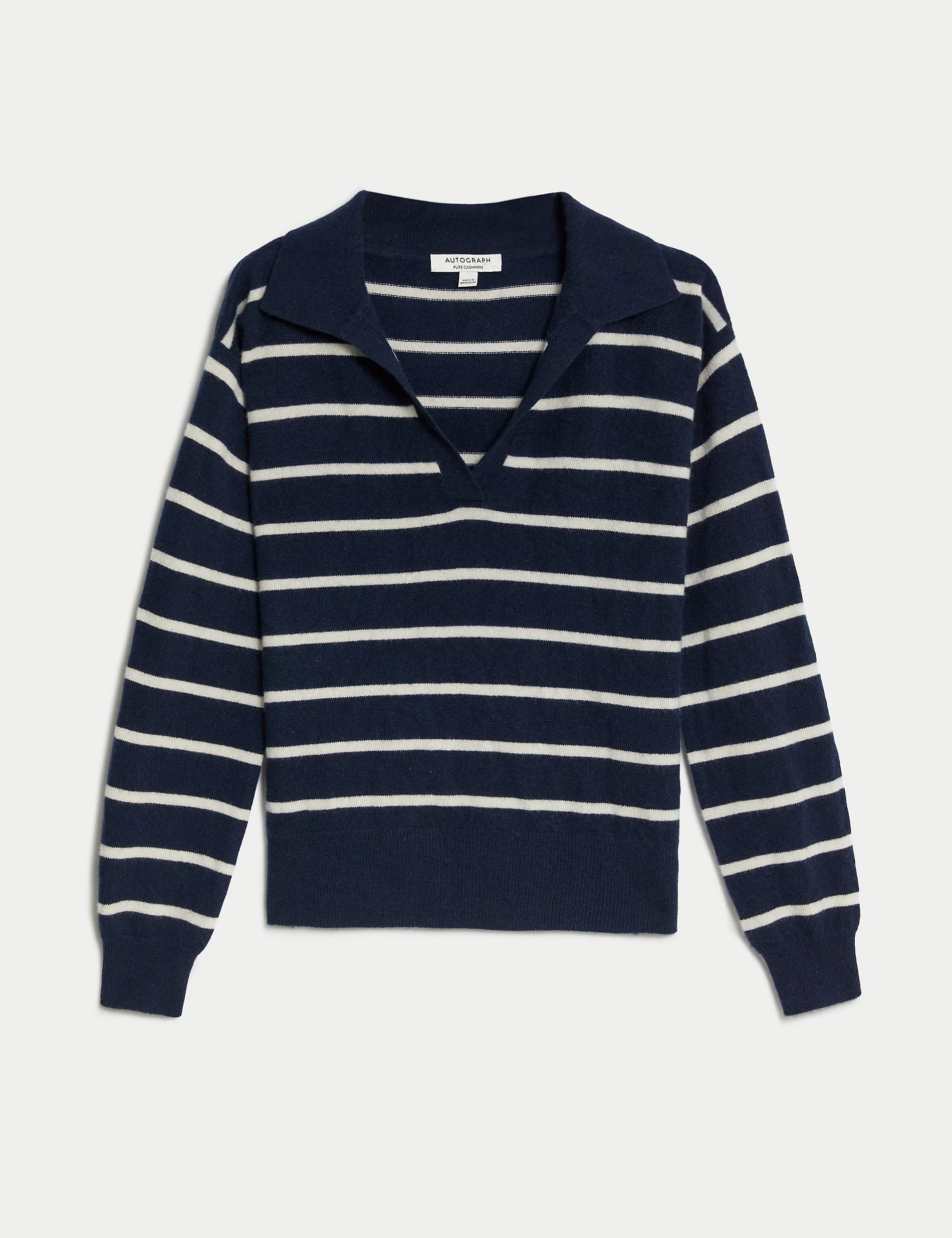 Pure Cashmere Striped Collared Jumper | Marks and Spencer ROW