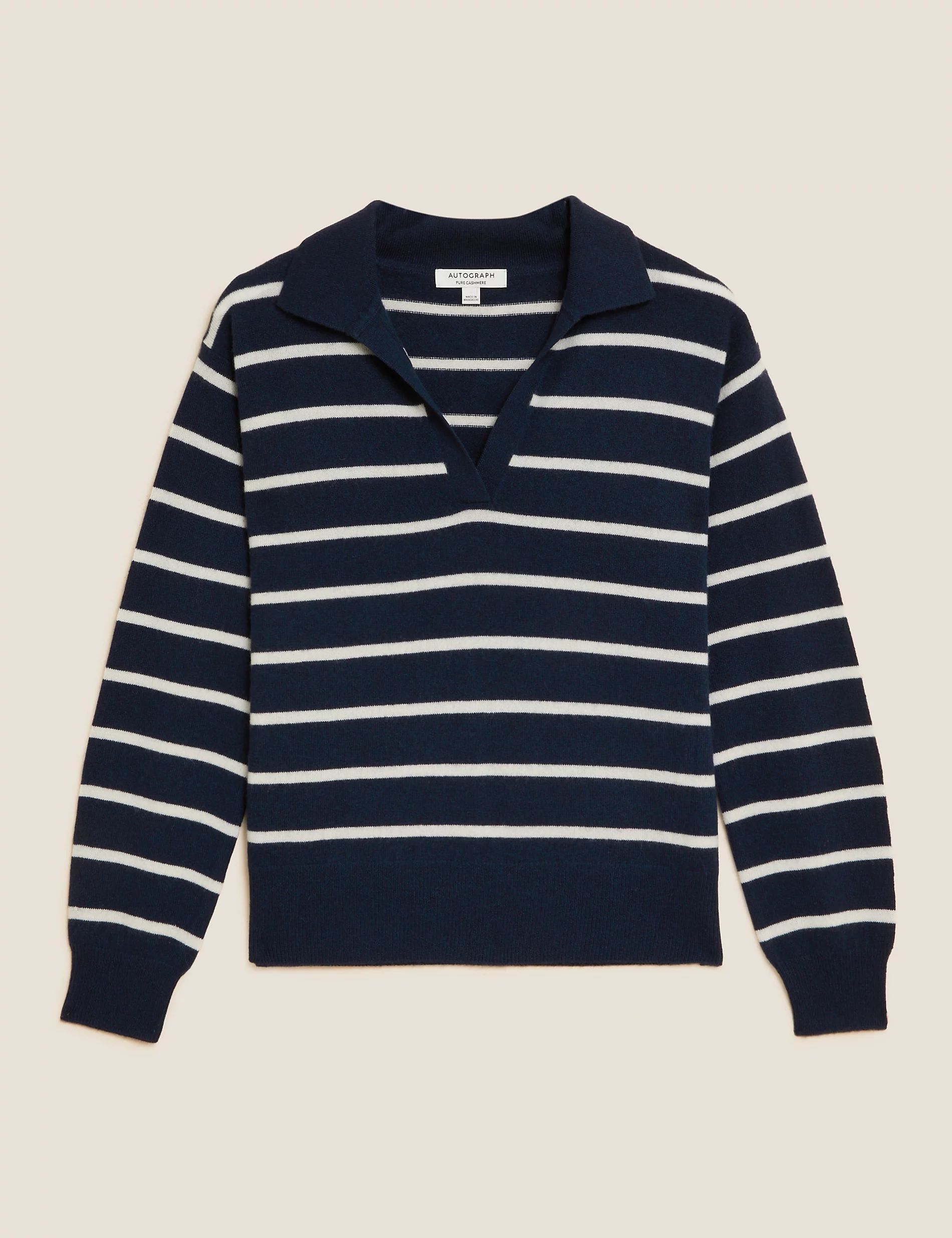 Pure Cashmere Striped Collared Jumper | Marks and Spencer ROW