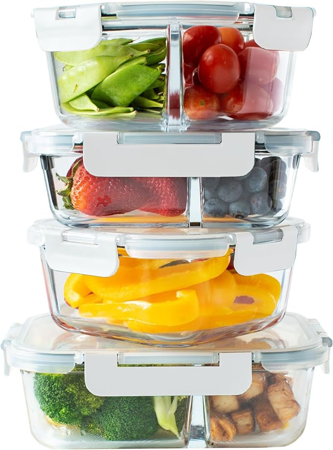 Orii 4 Piece Glass Food Storage Compartment Containers with Lids, Multiple, Charcoal Grey | Amazon (US)