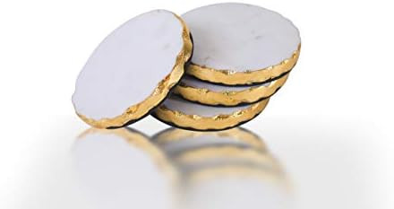 GMRS Home White Marble Handmade Coaster-Set of 4 (Round) with Gold Foiling | Amazon (US)