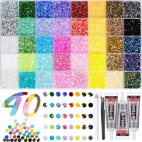 40000+Pcs Resin Jelly Rhinestones for Bedazzling, 3mm Multicolor Flat Back Gems Bedazzler Kit with 3Pcs 10ml B7000 Jewelry Glue, Colorful Bulk Jewels for Book Shoes Crafts Tumblers Nail Art DIY | Amazon (US)