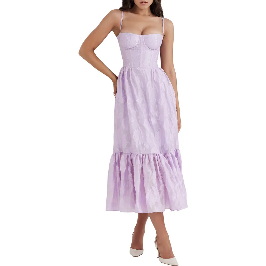 HOUSE OF CB Mira Organza Corset Midi Dress in Pastel Lilac at Nordstrom, Size Small D | Nordstrom