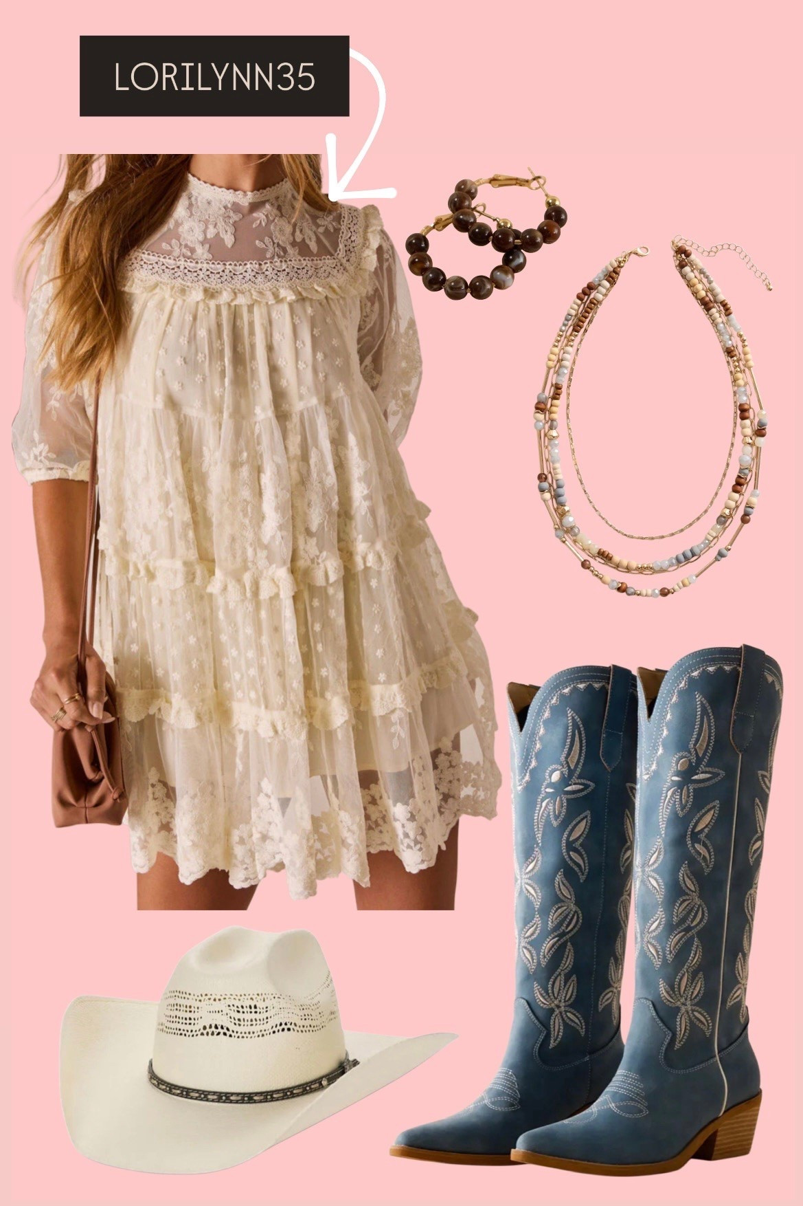 Dainty and feminine western bohemian outfit! Love the cream lace detail paired with blue boots! Code LORIG30 or LORILYNN35 to save on dress

#LTKgrwm #LTKootd #LTKSeasonal