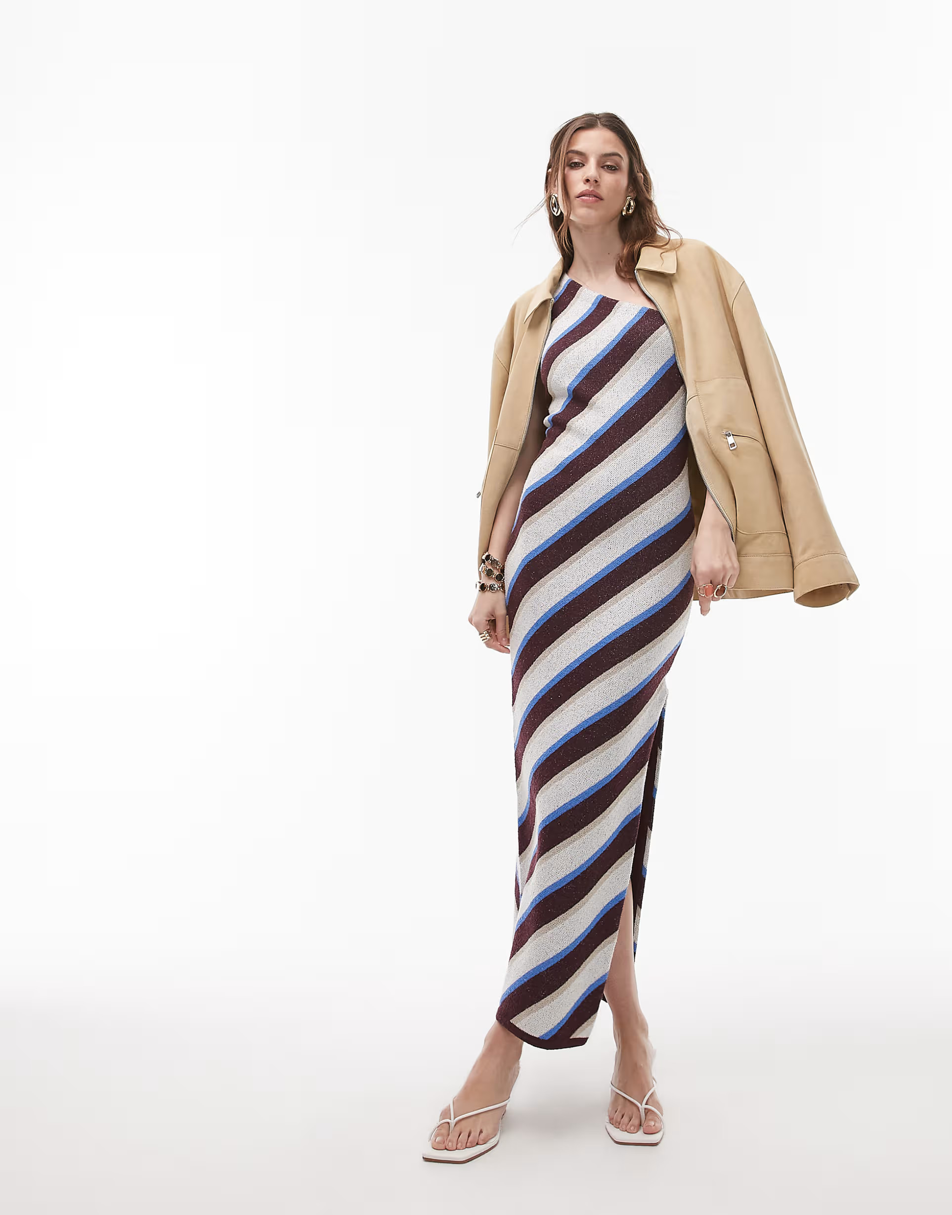 Topshop knitted one shoulder maxi dress in stripe | ASOS (Global)