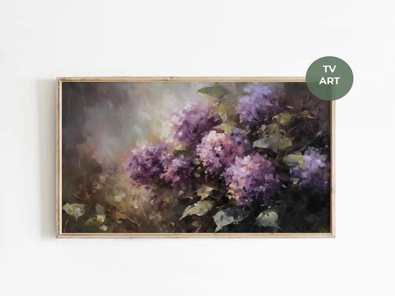Purple Hydrangea Flower Frame TV Art, Vintage Style Spring Floral Painting, Easter Botanical Fram... | Etsy (US)