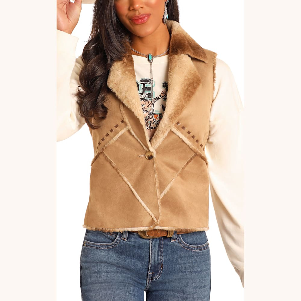 Panhandle Women's Golden Brown Faux Suede & Faux Fur Lined Vest | Cavender's