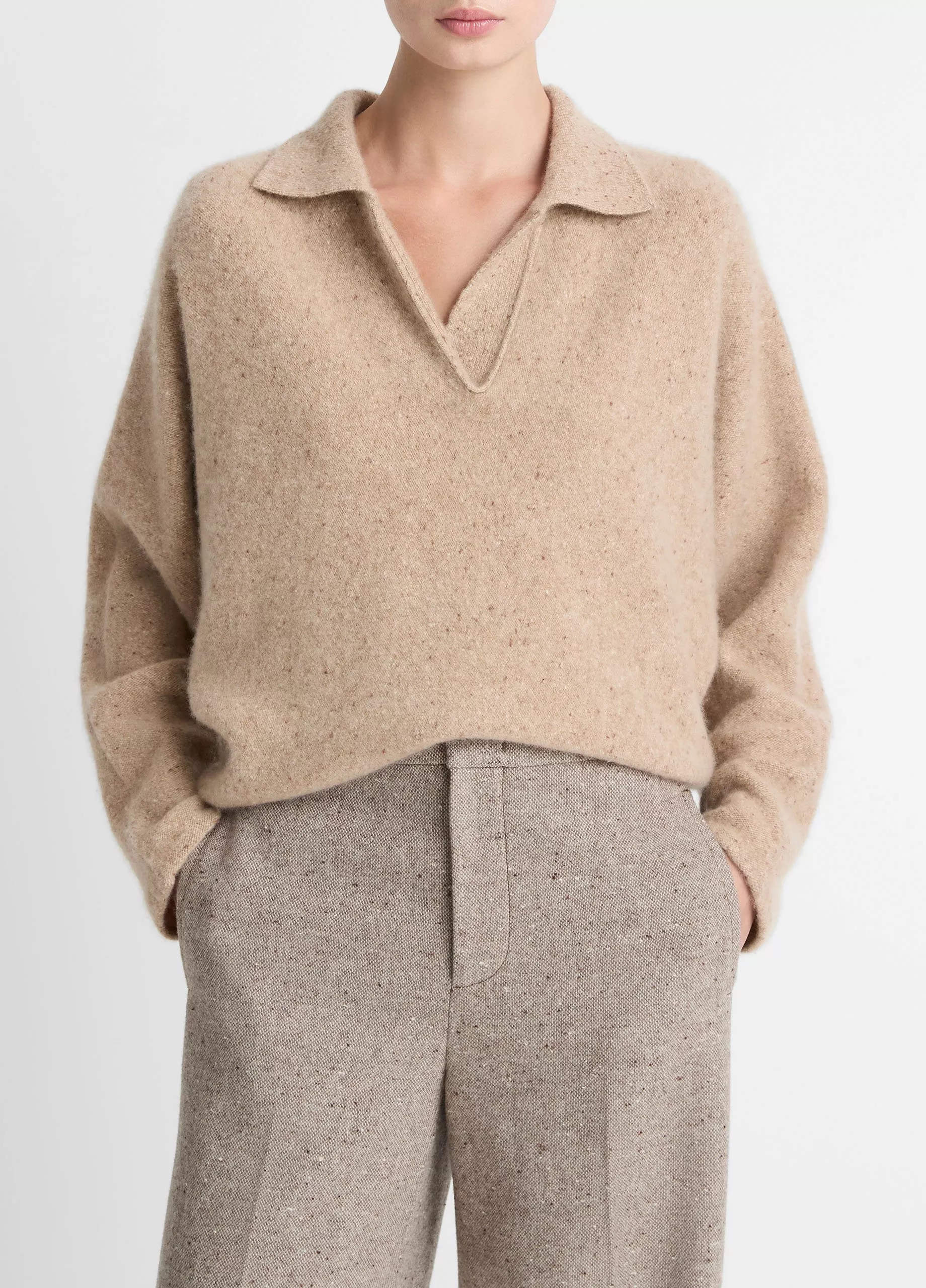 Donegal Plush Cashmere Dolman-Sleeve Polo Sweater | Vince LLC