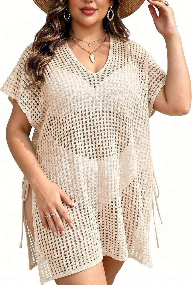 Chalier Swimsuit Coverup for Women Plus Size Crochet Bathing Suit Cover Ups Hollow Beach Cover Up... | Amazon (US)