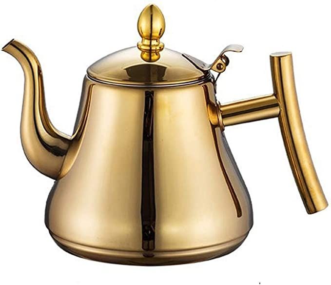 1l/1.5l/2l Golden Stainless Steel Gooseneck Teapot，Stainless Steel Tea Kettle Coffee Maker with... | Amazon (US)