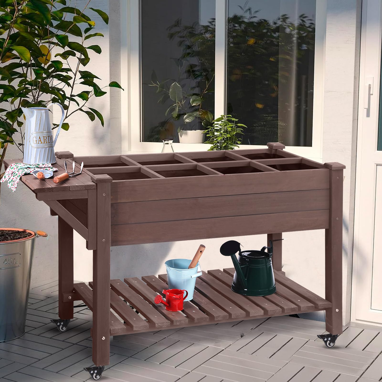 Aivituvin Raised Garden Bed on Wheels, Elevated Plant Boxes Outdoor Large with Grow Grid - with L... | Amazon (US)