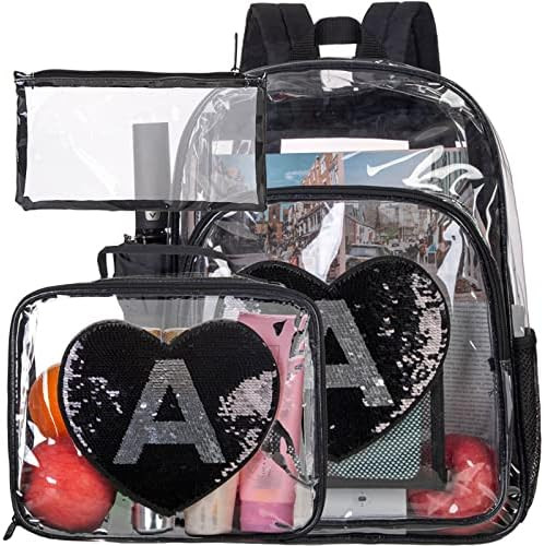 3PCS Clear Backpack, Heavy Duty Transparent Bookbag, See Through Sequin School Bag - Black | Amazon (US)