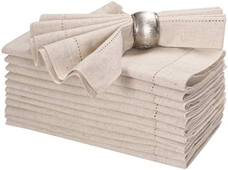 COTTON CRAFT Flax Linen Cloth Napkins with Lace - Set of 12 Lunch Dinner Napkins - Elegant Everyd... | Amazon (US)
