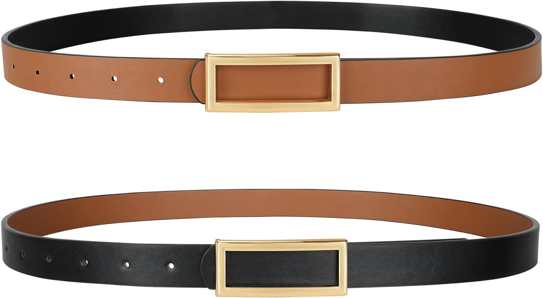 SANSTHS Skinny Reversible Belts for Women, Women Thin Belt for Dresses Jeans Pants with Gold Buck... | Amazon (US)
