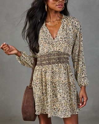 Autumn Meadow Abstract Print Mini Dress Brown Multi / XL | VICI