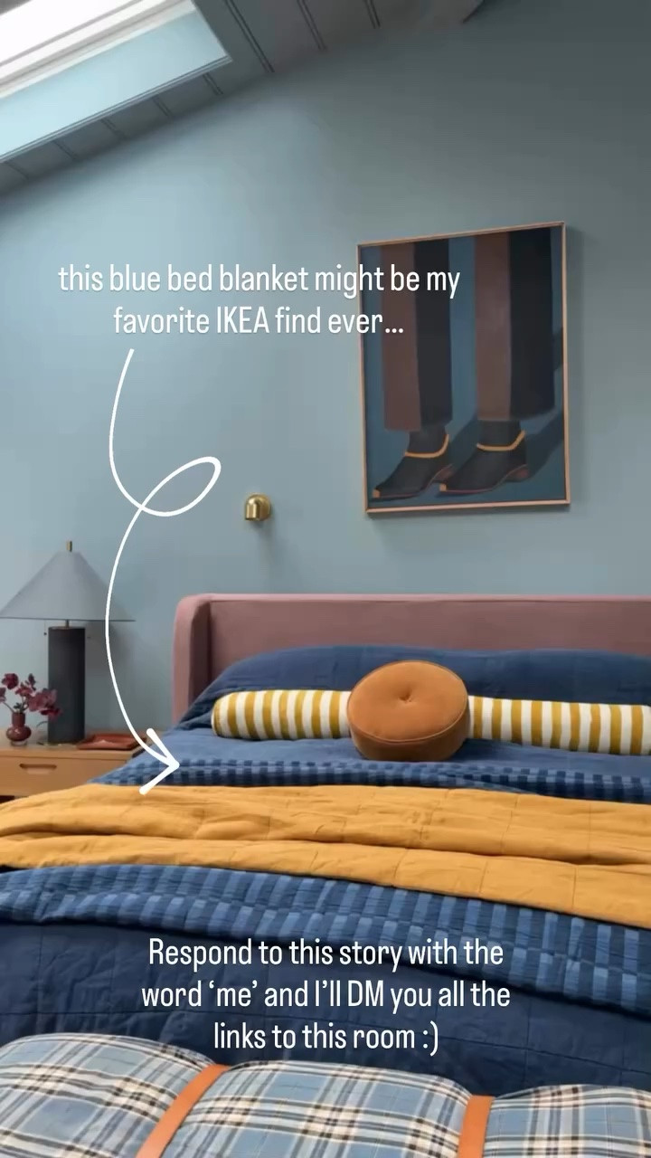 this blue bed blanket might be my favorite IKEA find ever… Respond to this story with the word ‘me’ and I’ll DM you all the links to this room :)