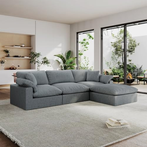 Intuition Decor Modular Sectional Sofa Cloud Couch,Down Filled Comfy Cloud Modern Sofa,L Shape Oversized Couch Cushion Covers Removable for Living Room,Light Blue | Amazon (US)