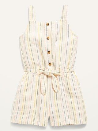 Striped Sleeveless Linen-Blend Workwear Romper for Girls | Old Navy (US)