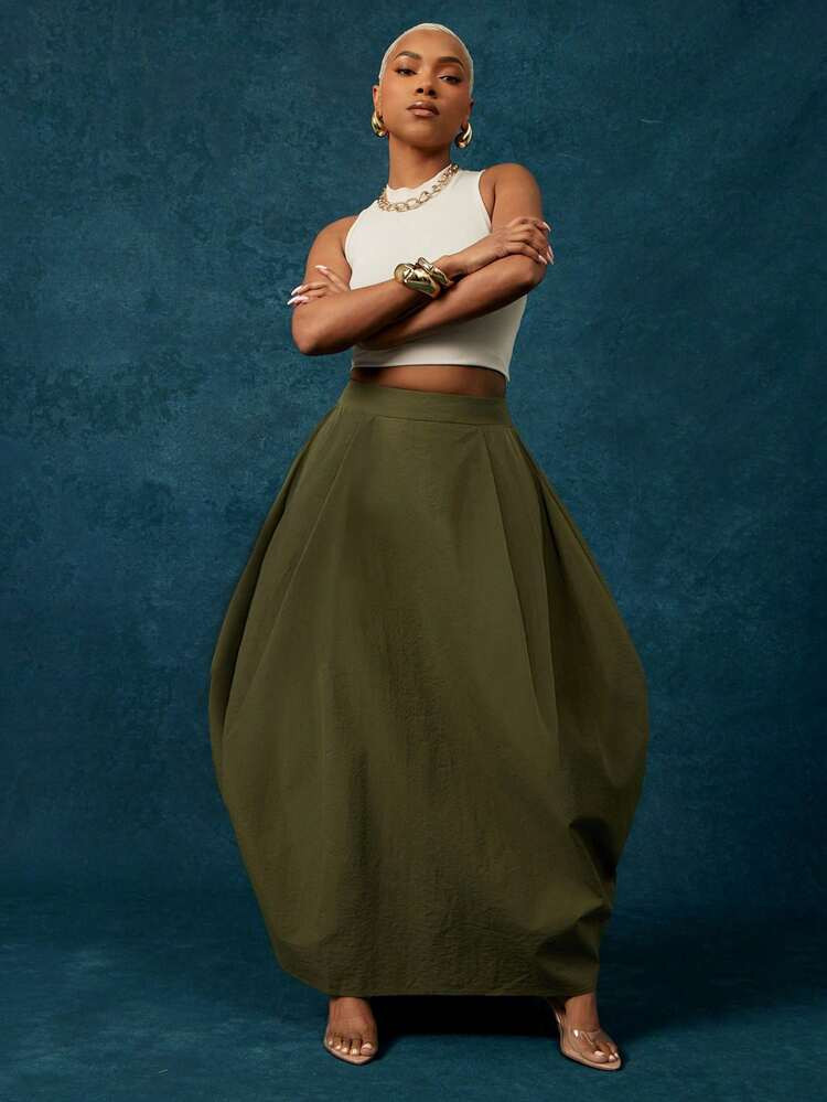 Vixey Lightweight Woven High Waist Balloon Shape Maxi Skirt, Statement Skirt, Casual, Bold | SHEIN