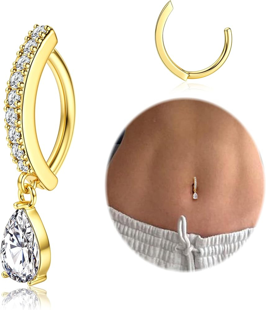 FIBO STEEL 14K Gold Plated Belly Button Rings for Women 316L Surgical Steel Clicker Belly Rings C... | Amazon (US)