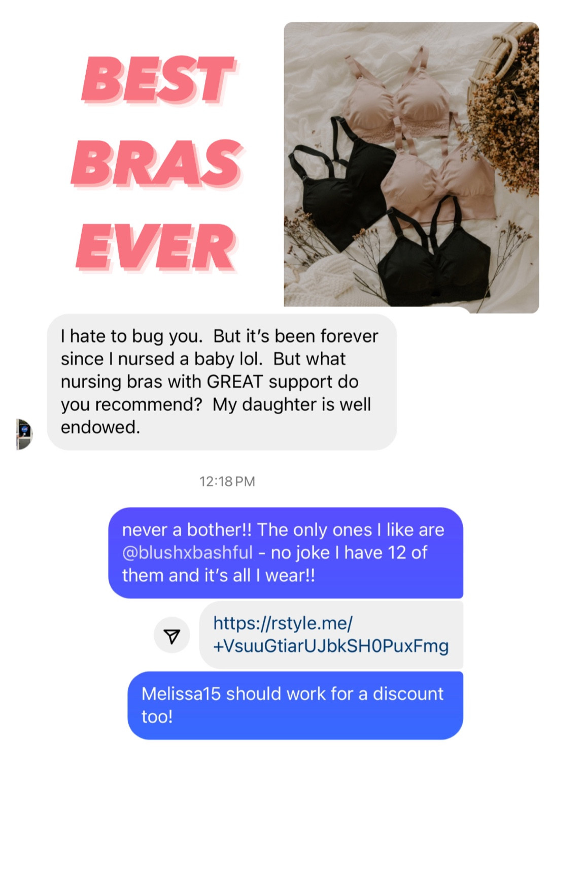 Code Melissa15 is good for 15% off the best maternity / nursing bras!! I’m a 34C right now and wear medium 

#LTKfindsunder100 #LTKbaby #LTKbump