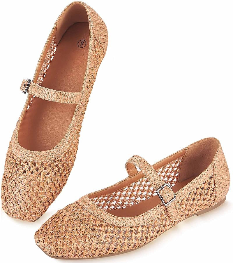 Knit Flats for Women Square Toe Ballet Flats with Strap, Washable Women Dressy Ballet Mary Jane S... | Amazon (US)