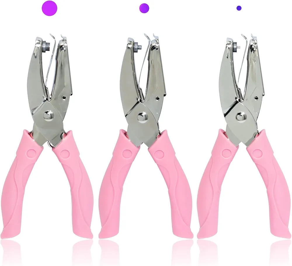 CheeMuii 3 Pieces Metal Handheld Paper Punch Single-Hole Tag Punch Set with Plastic Handle for Ci... | Amazon (US)