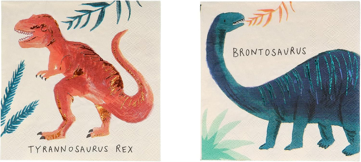 Meri Meri Servilletas de dinosaurio (paquete de 16), papel grueso y absorbente de 3 capas, servilletas de papel para fiesta de dinosaurios, borde festoneado, desechables | Amazon (US)