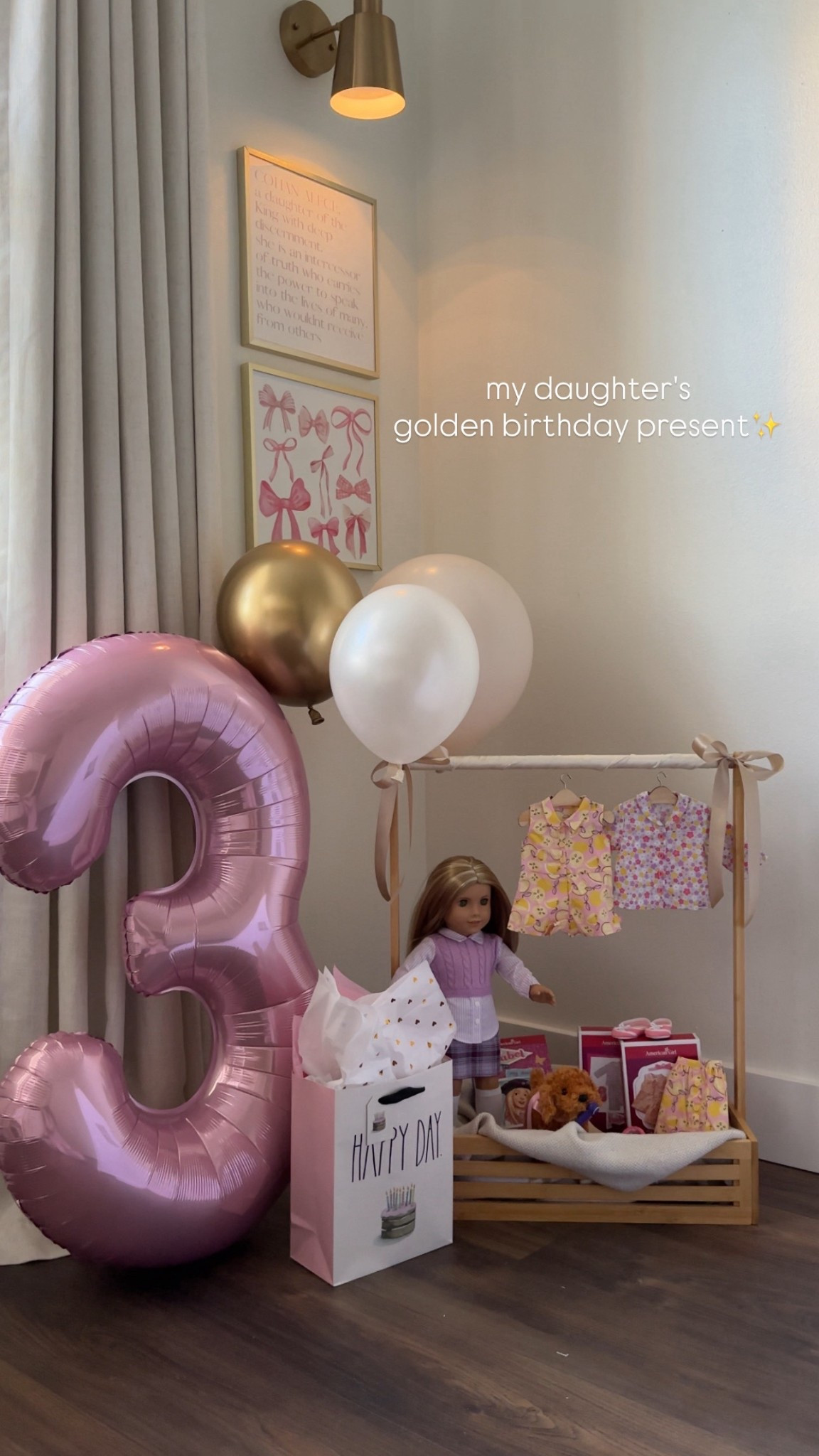 The hangers I got don't fit the rack, wouldn't recommend// Daughters third birthday present, kids birthday ideas, toddler birthday gifts, toddler gift ideas 
American girl doll, dolls, girly gifts 