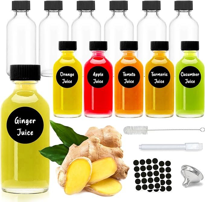 volila Wellness Shot Bottles - 12 Pack Ginger Shot Bottles with Lids 60ml - Leak-Proof Glass Shot... | Amazon (UK)