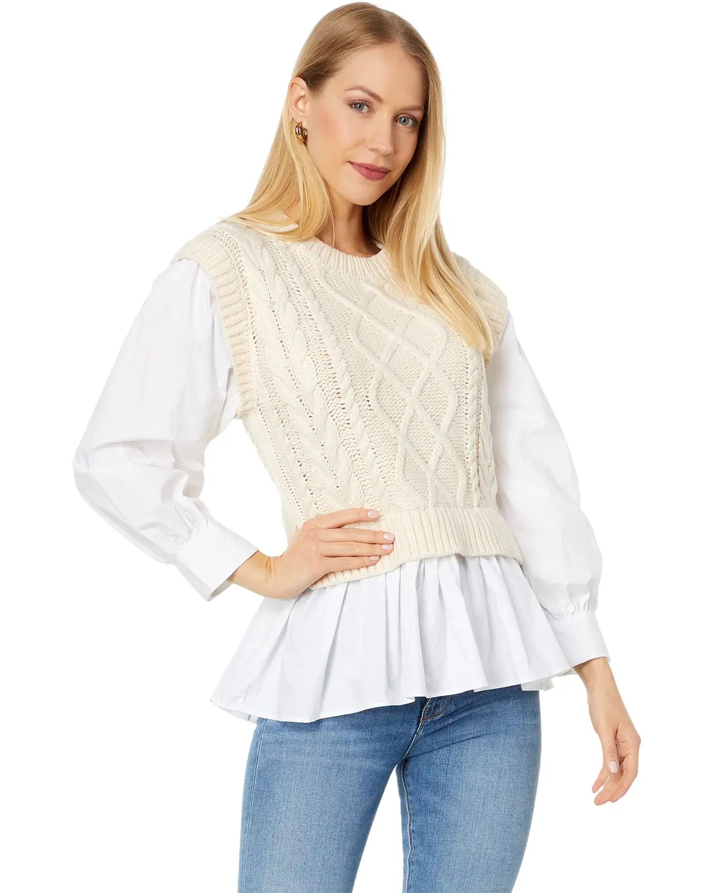 English Factory Mixed Media Cable Detail Sweater | Zappos