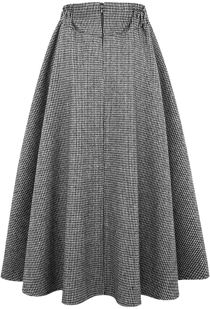 IDEALSANXUN Women’s Fall/Winter High Waist Plaid Slim A-line Long Skirt | Amazon (US)