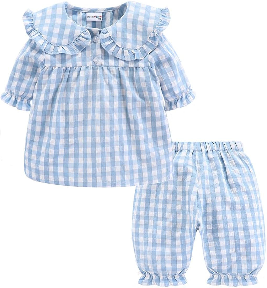 Mud Kingdom Girls Boys Summer Pajama Set Plaid Cute Peter Pan Collar | Amazon (US)