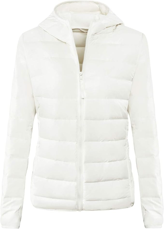 ELFJOY Down Jacket Women Down Coat Winter Black White Puffer Coat Lightweight Down Jacket | Amazon (US)