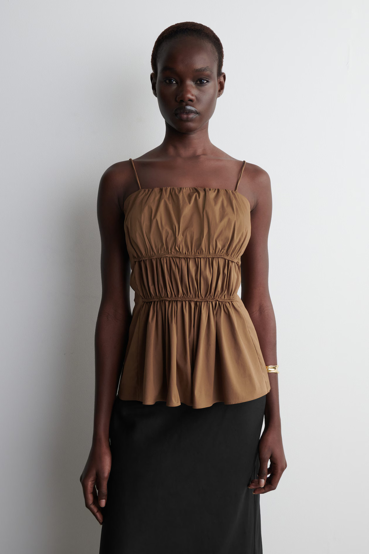 GATHERED COTTON TOP - BROWN | COS UK