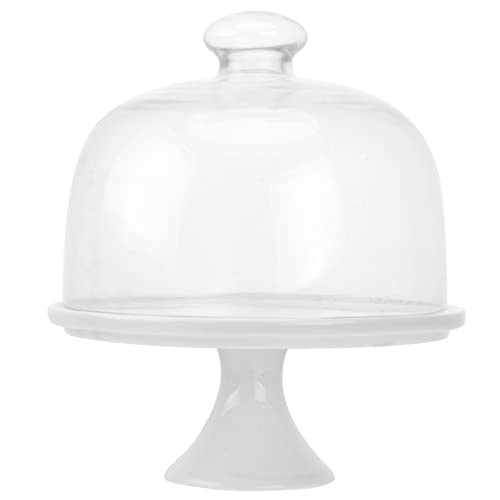 Generic Cake Cake Stand with 5 inch Glass Dome Lid Nordic Fruit Platter Dessert Display Stand White Snack Tray Cover | Amazon (US)