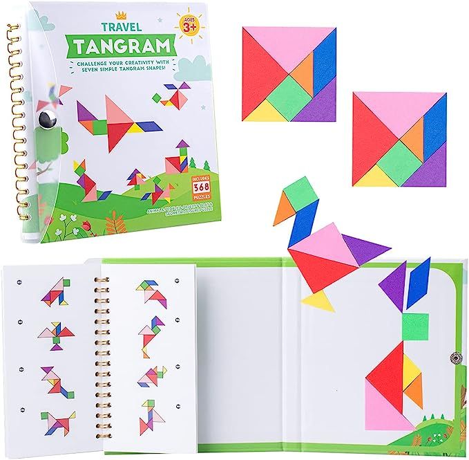 Vanmor Travel Tangram Puzzle with 2 Set Magnetic Plate- Montessori Shape Pattern Blocks Jigsaw Ro... | Amazon (US)