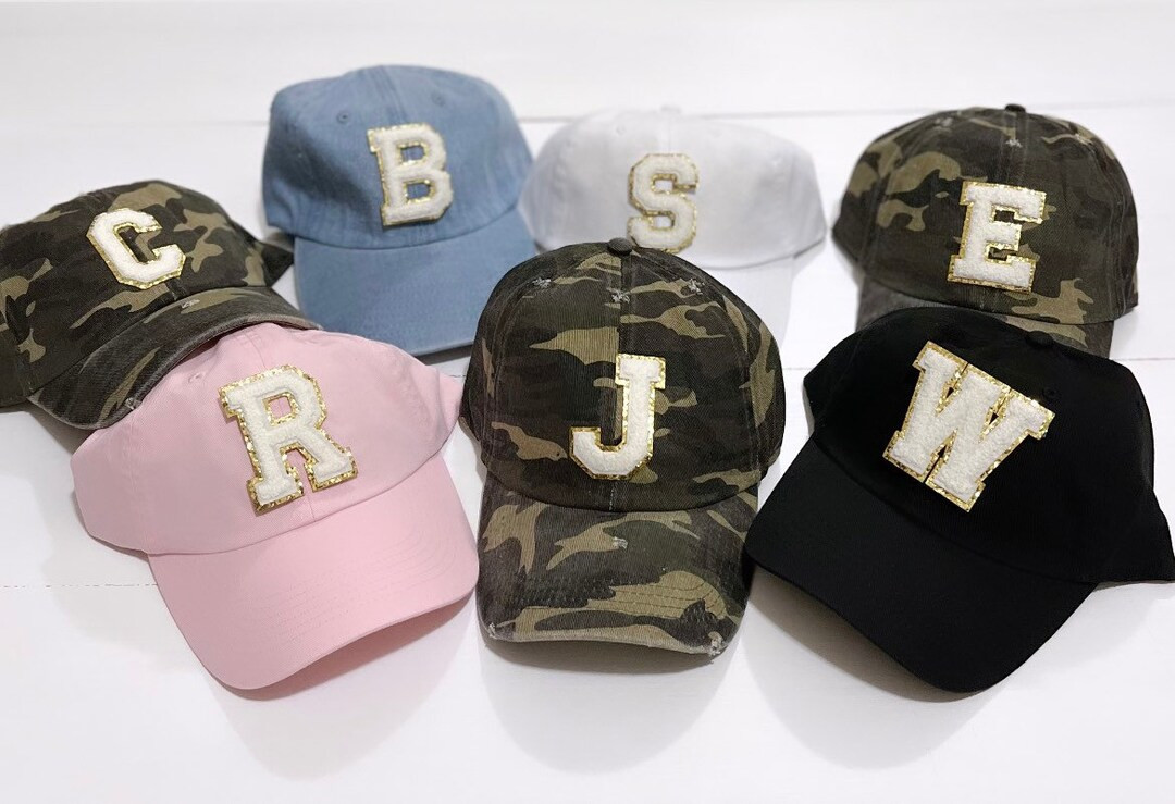 Adult + Child White and Gold Glitter Letter Patch Hat | baseball cap | personalized | initial | m... | Etsy (US)
