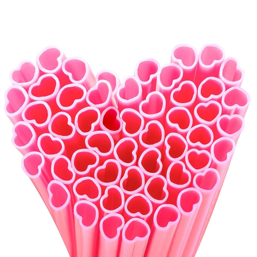 50pcs Heart Shaped Pink Straws 8mm Individually Wrapped Disposable Drinking Straws for Galentine'... | Amazon (US)