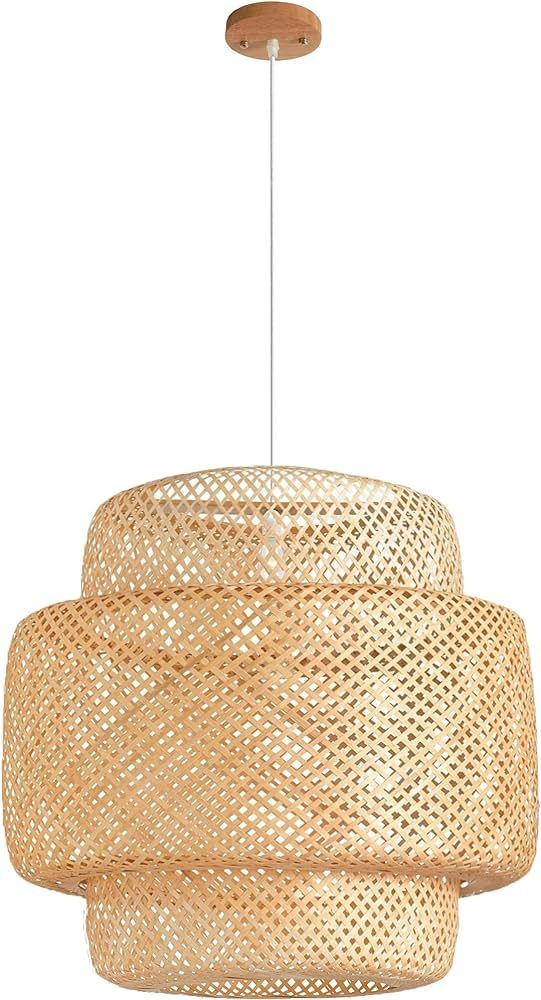 Bamboo Pendant Light Fixtures, Natural Material Bamboo Chandelier with Wood Canopy, Hand Woven Ra... | Amazon (US)