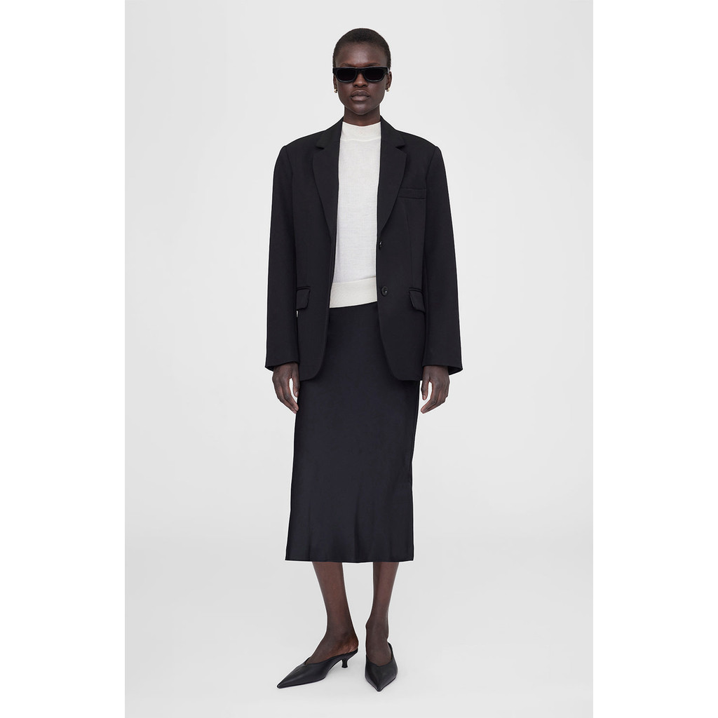 ANINE BING Bar Silk Skirt in Black at Nordstrom, Size Large | Nordstrom