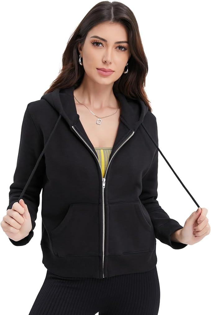 Womens Zip Up Cropped Hoodie Trendy Fall Sweatshirts Winter Fleece Cotton Comfy Long Sleeve | Amazon (US)