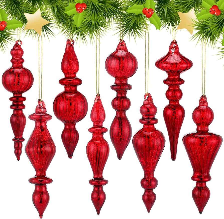 Mifoci 8 Pcs 6 Inch Mercury Glass Finial Christmas Ornaments Hanging Christmas Finials Glass Orna... | Amazon (US)