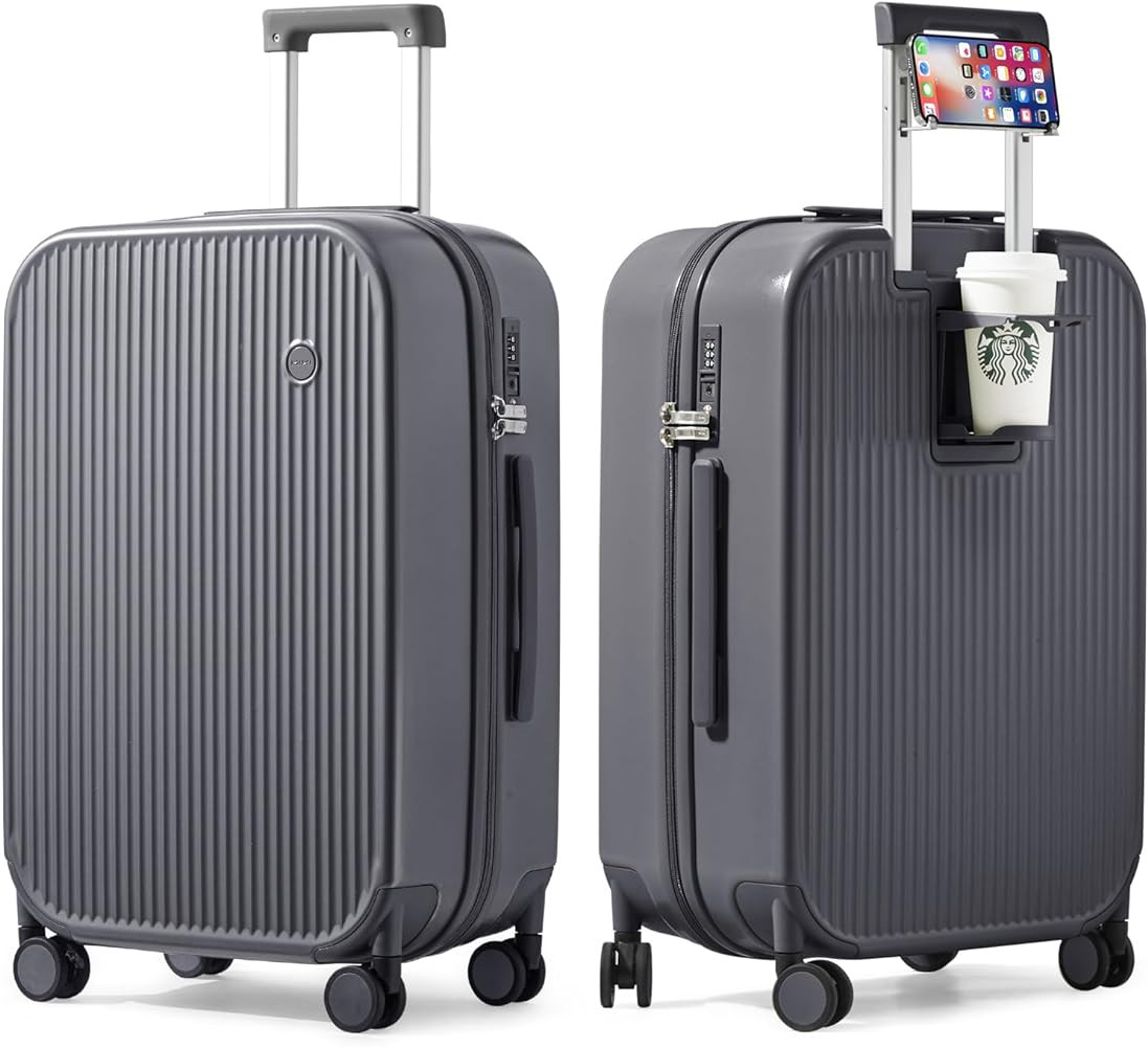 mixi Checked Luggage with Cup Phone Holder Hard Shell Rolling Travel Suitcase with Spinner Wheels... | Amazon (US)