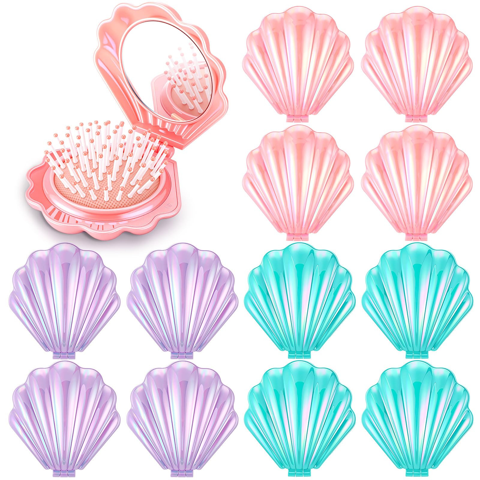 Meanplan 12 Pcs Mermaid Party Favors Shell Hair Brush with Mirror Foldable Mini Travel Pocket Hai... | Amazon (US)