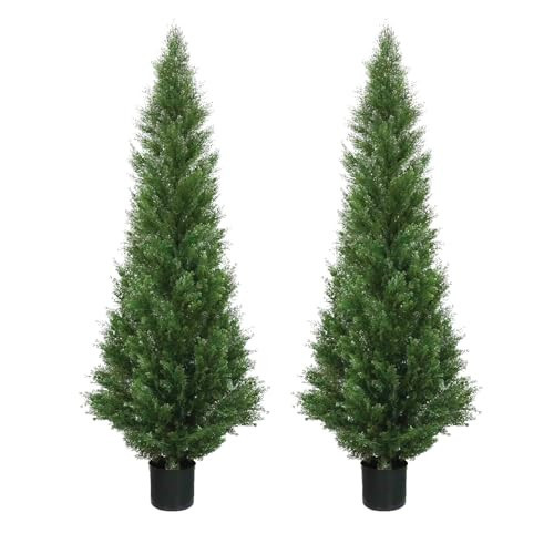 Two 5 Foot Outdoor Artificial Cedar Topiary Trees Potted Plants Two Peace Construction | Amazon (US)