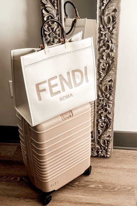 Weekend-Ready: Béis 21” Roller Carry-On Luggage. Fendi Sunshine Tote Medium in beige.  

#LTKstyletip #LTKtravel #LTKitbag