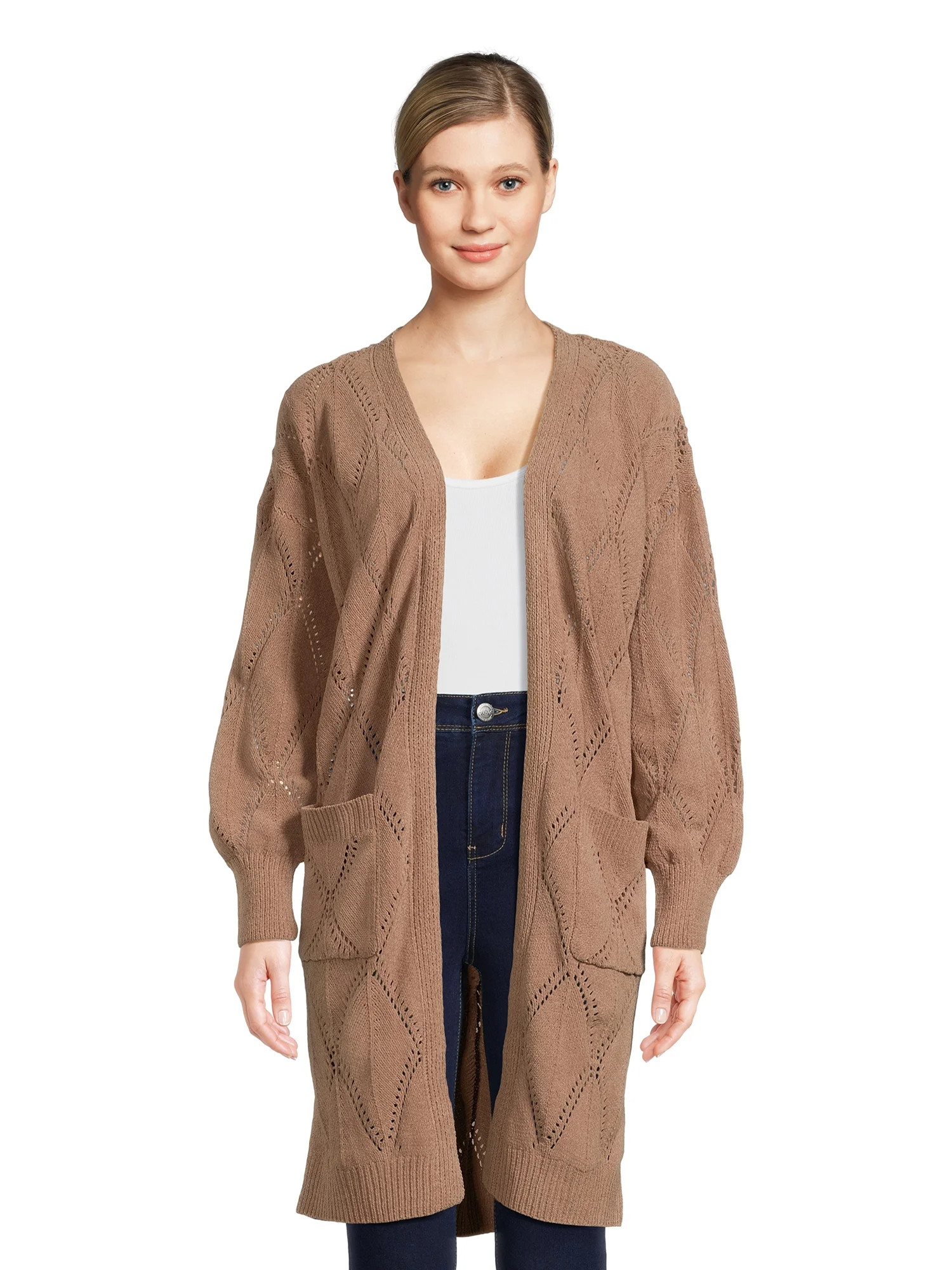 No Boundaries Juniors’ Pointelle Duster Cardigan Sweater, Midweight, Sizes XS-XXXL | Walmart (US)