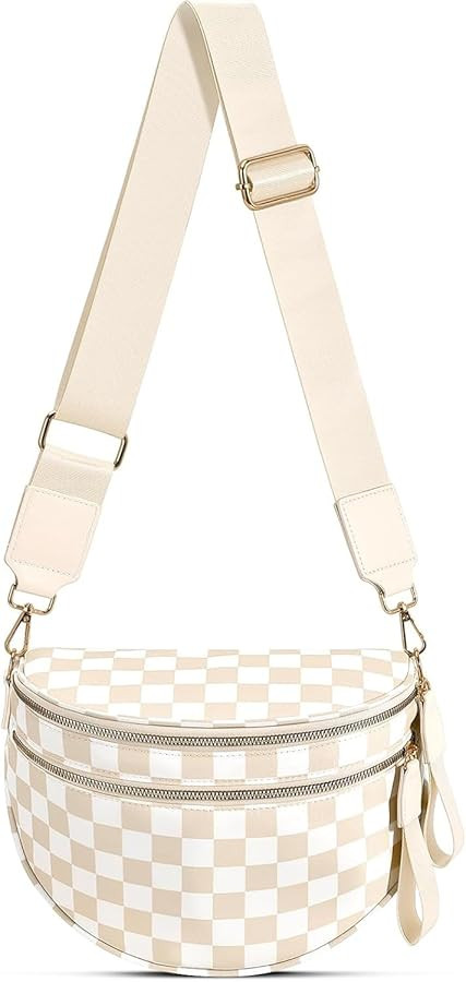 Checkered Crossbody Bag for Women Bum Bag Spacious Nylon Fanny Packs Cross Body Shoulder Purses B... | Amazon (US)