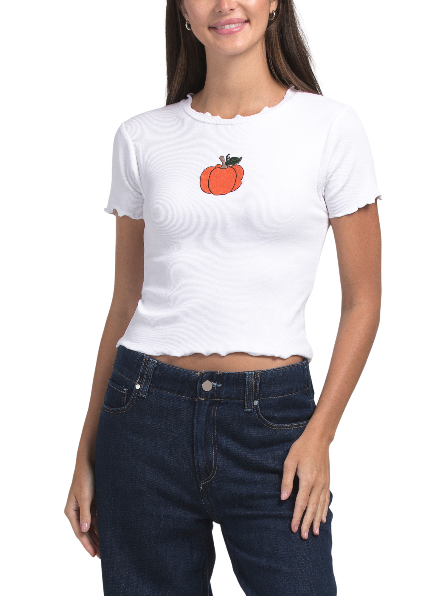 Pumpkin Embroidered Baby Tee | TJ Maxx