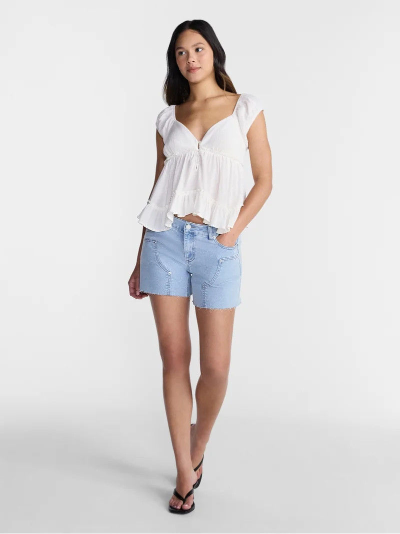 No Boundaries Boho Woven Babydoll Top, Women's XXS-XXL | Walmart (US)